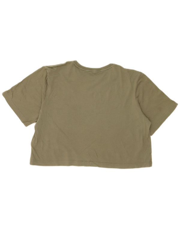Adidas Damen Crop Graphic T-Shirt Top UK 12/14 Medium Khaki Baumwolle
