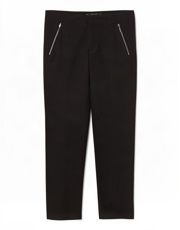 Zara Womens Slim Casual Trousers Large W30 L28 Black Cotton