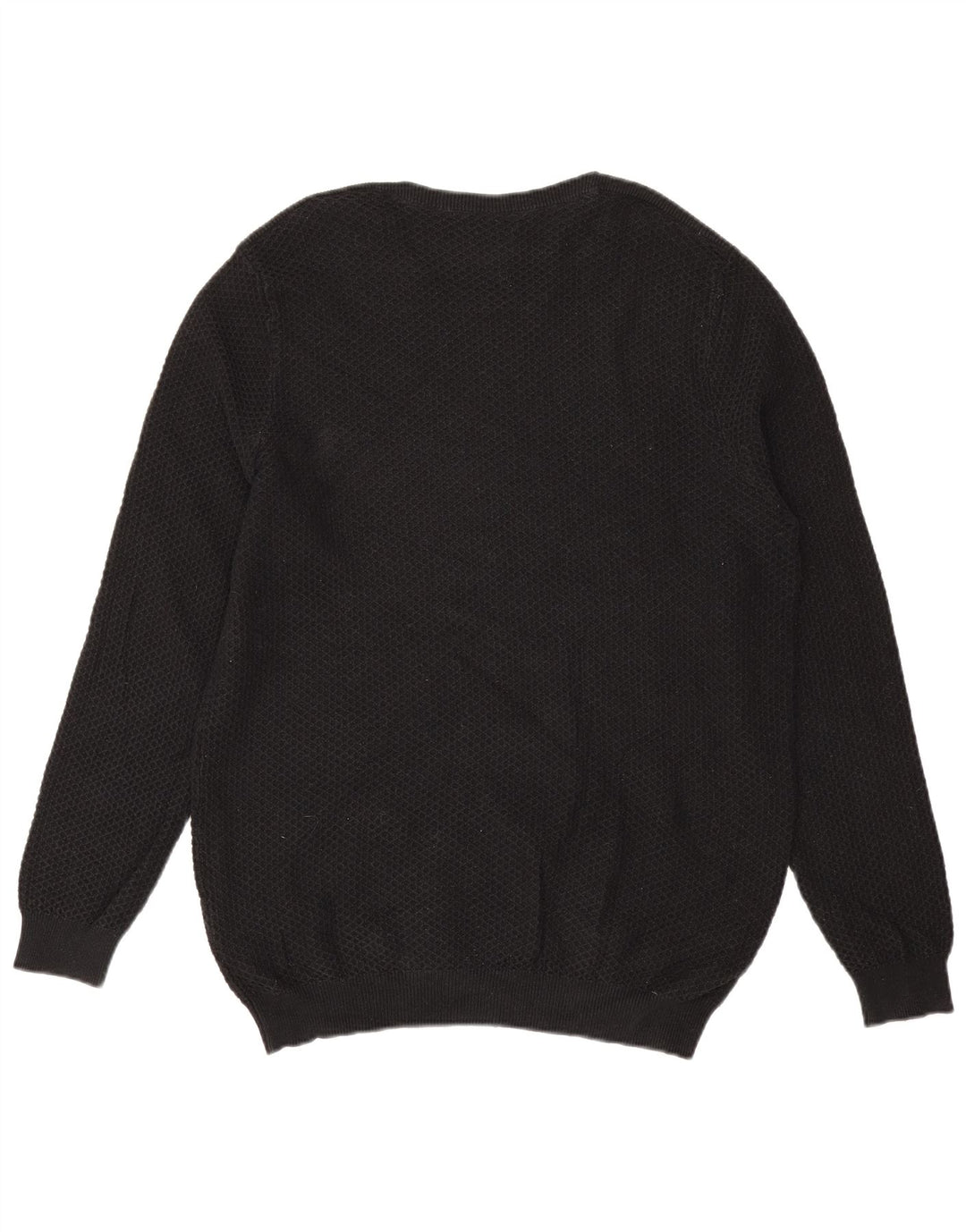 Massimo Dutti Herren-Pullover mit Rundhalsausschnitt, XL, schwarze Baumwolle