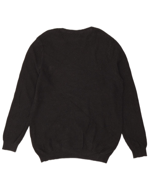 Massimo Dutti Herren-Pullover mit Rundhalsausschnitt, XL, schwarze Baumwolle