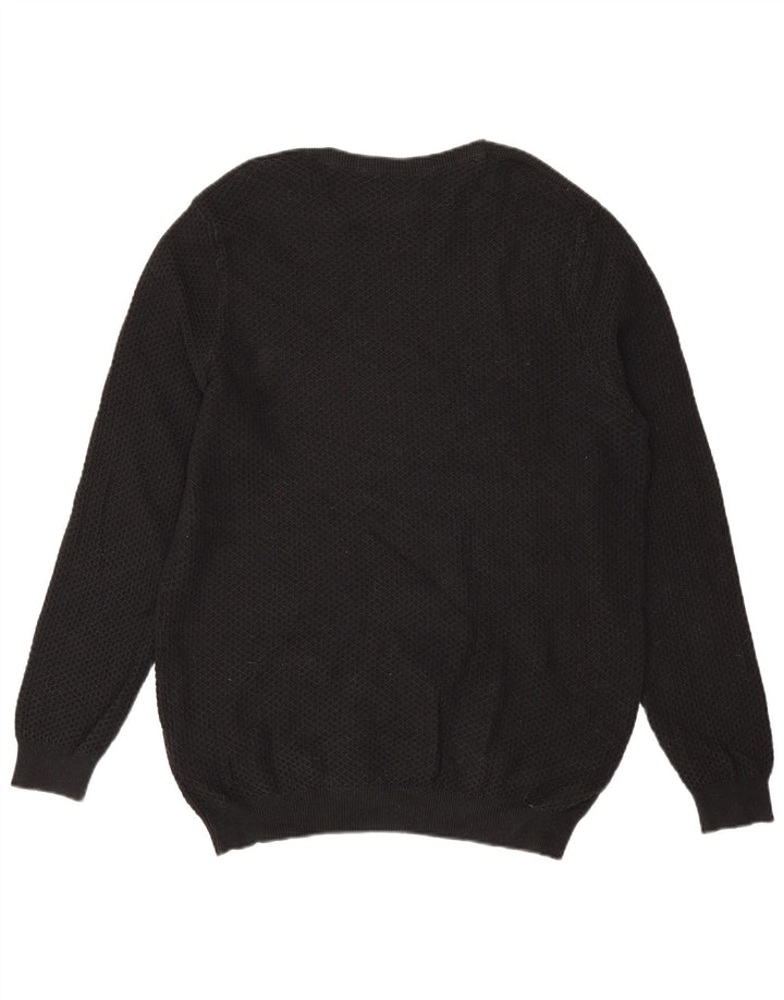 Massimo Dutti Herren-Pullover mit Rundhalsausschnitt, XL, schwarze Baumwolle