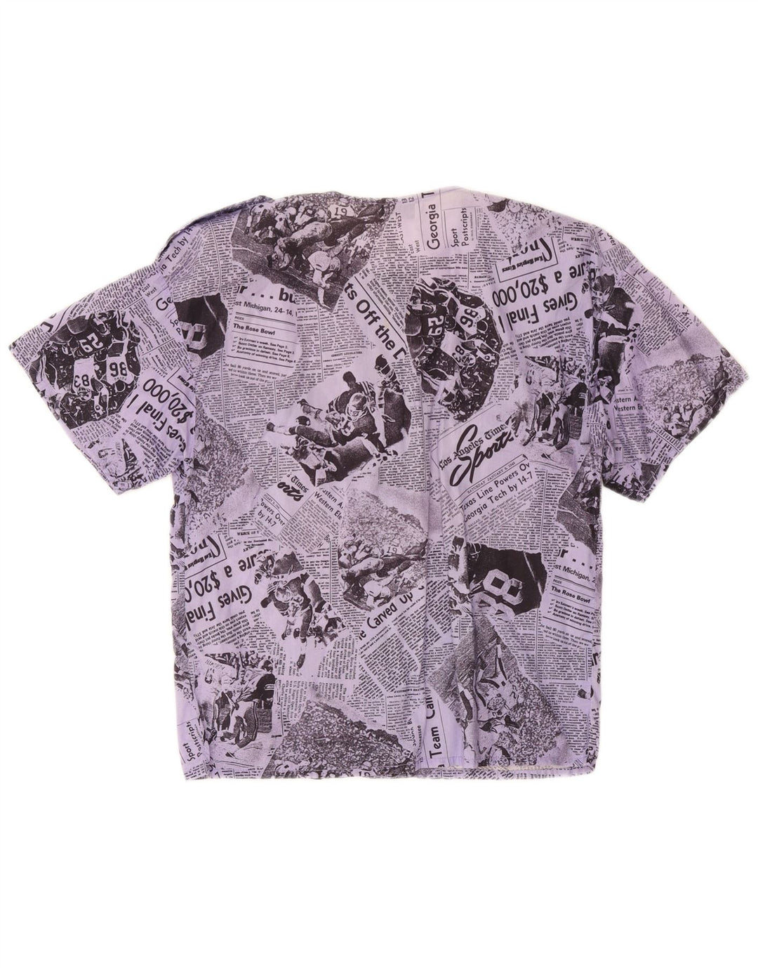 Vintage Damen grafische Kurzarm-Hemdbluse IT 46 Large Flieder