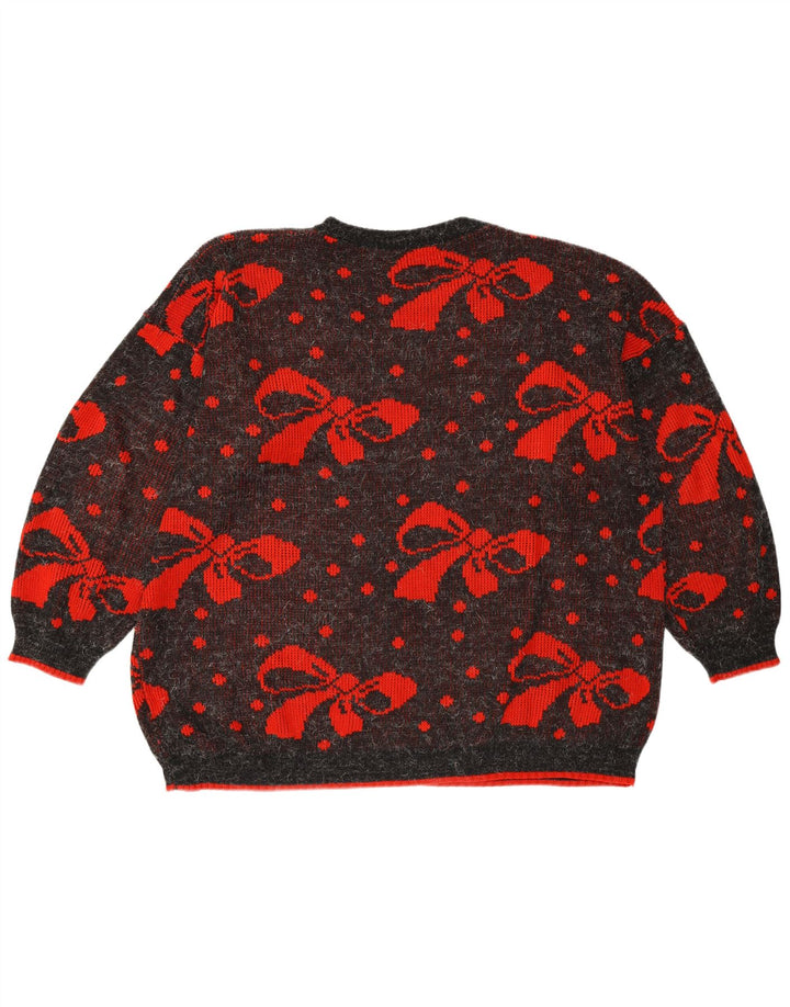 VINTAGE Damen Übergroßer Pullover mit Rundhalsausschnitt UK 22 3XL Grau gepunktet