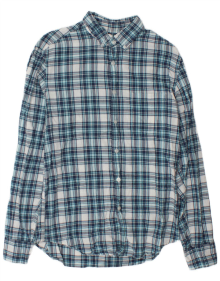 J. Crew Herren-Flanellhemd aus mittelblau karierter Baumwolle