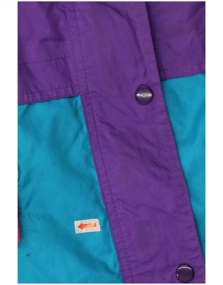 Vintage Damen-Regenjacke mit Kapuze, übergroß, UK 14, mittelblau, Farbblock