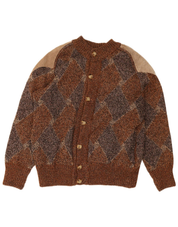 Vintage Herren Cardigan Pullover Mittelbraun Argyle/Diamant