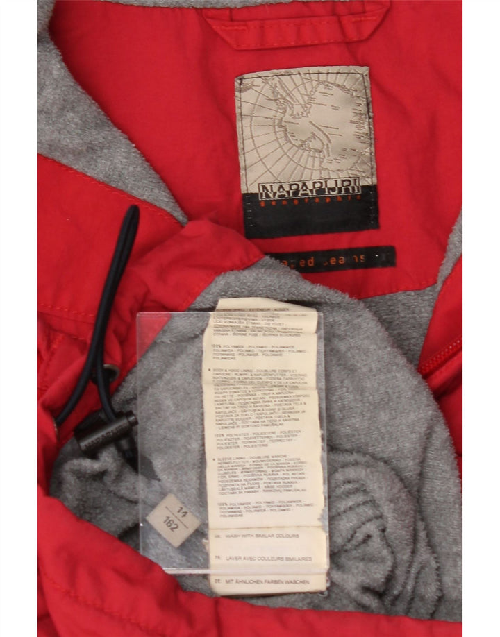 NAPAPIJRI Boys Graphic Hooded Anorak Jacket 13-14 Years Red Polyamide Vintage Napapijri and Second-Hand Napapijri from Messina Hembry 