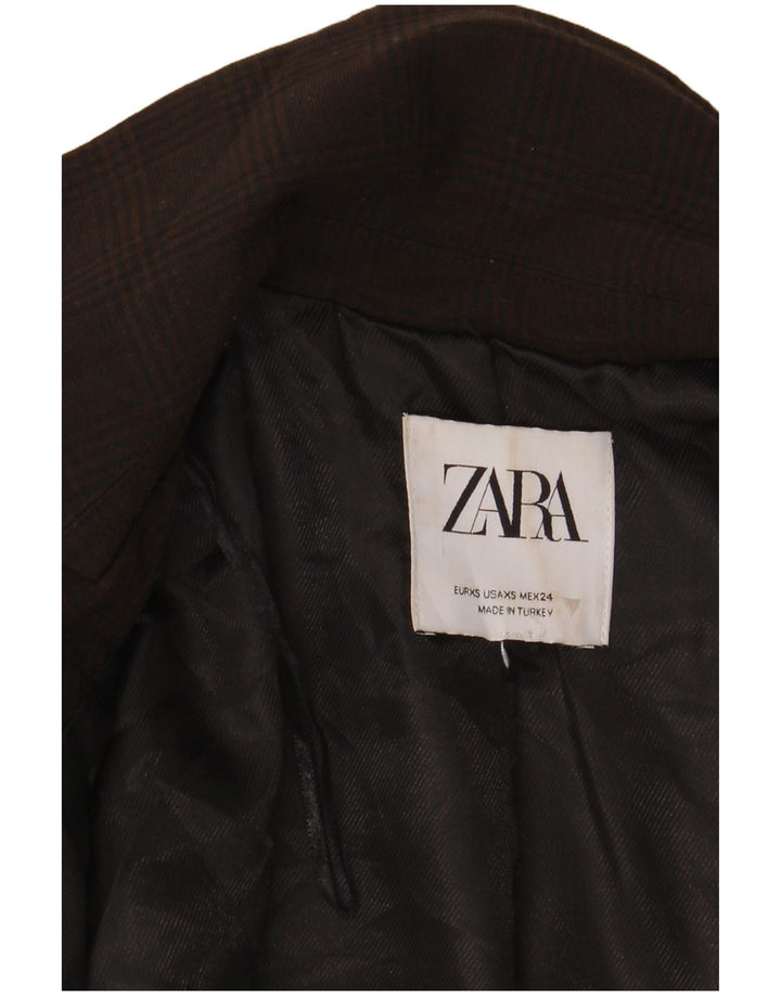 Zara Damen Crop 1 Button Blazer Jacke UK 6 XS Brauner Hahnentritt
