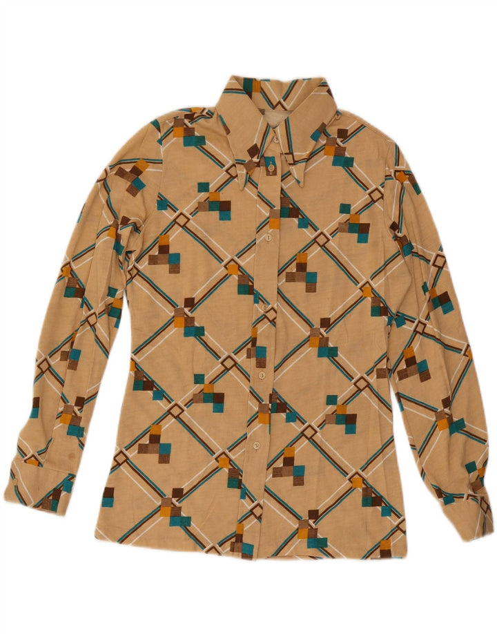 VINTAGE Damen Hemd UK 12 Medium Beige Geometrisch
