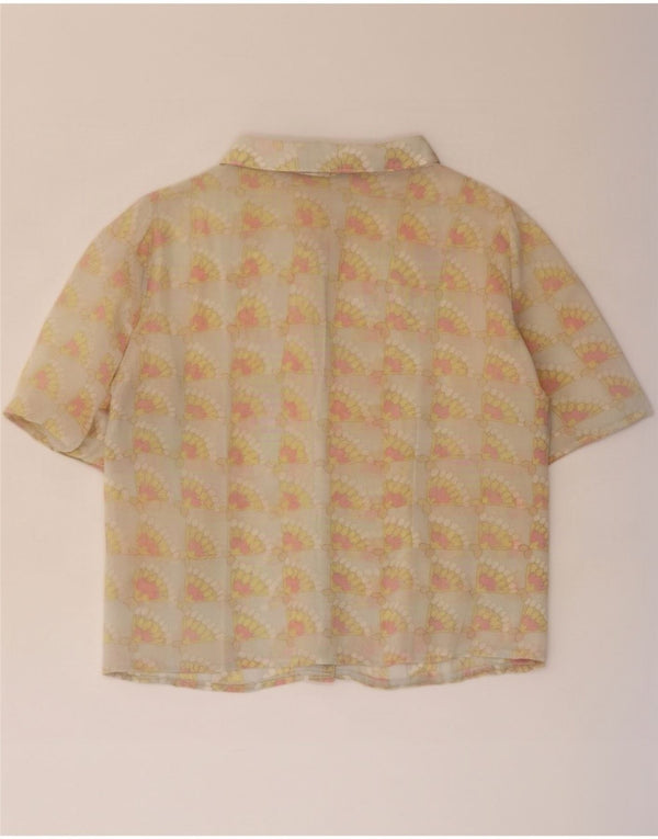 Vintage Damen Kurzarm-Hemdbluse UK 12 Medium Beige Floral