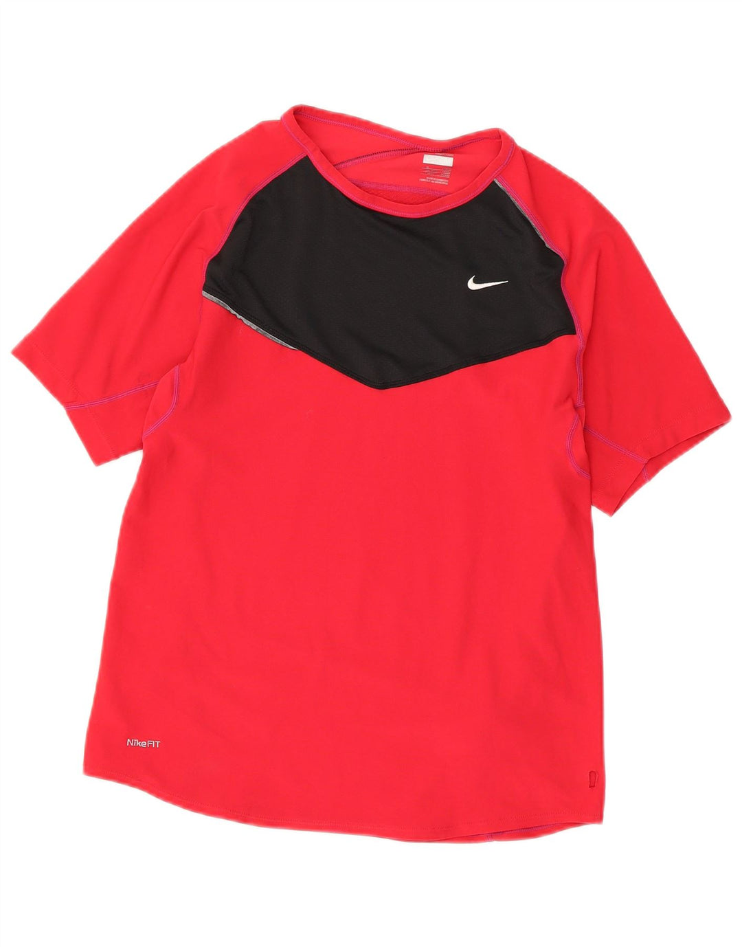 Nike Herren T-Shirt Top UK 39/41 Mittelrotes Colourblock-Polyester
