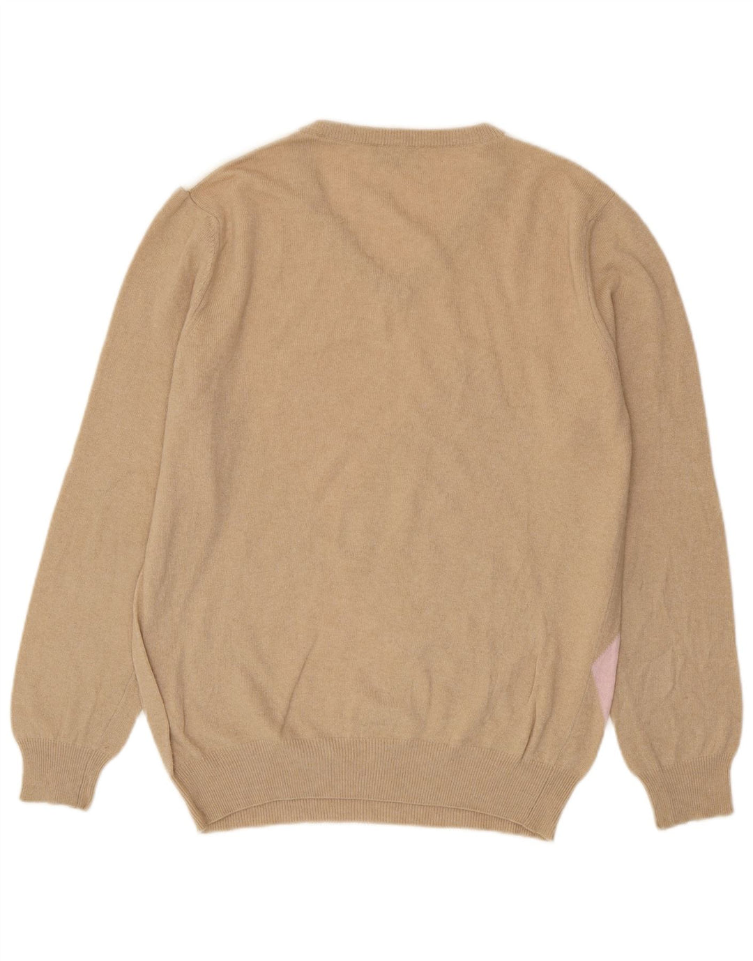 Castello Herren-Pullover mit V-Ausschnitt, groß, beige Argyle/Diamant-Schurwolle