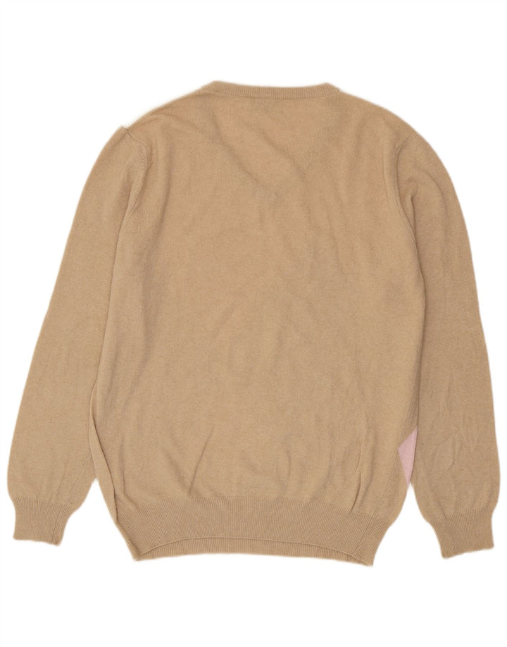 Castello Herren-Pullover mit V-Ausschnitt, groß, beige Argyle/Diamant-Schurwolle