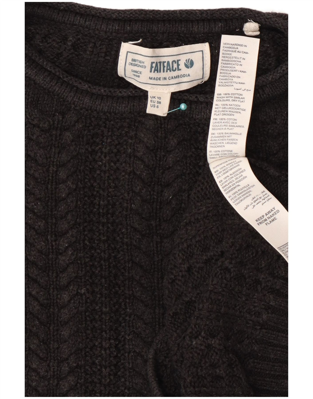 Fat Face Damen-Pullover, bauchfrei, übergroß, Rundhalsausschnitt, Gr. 10, Größe S, Grau
