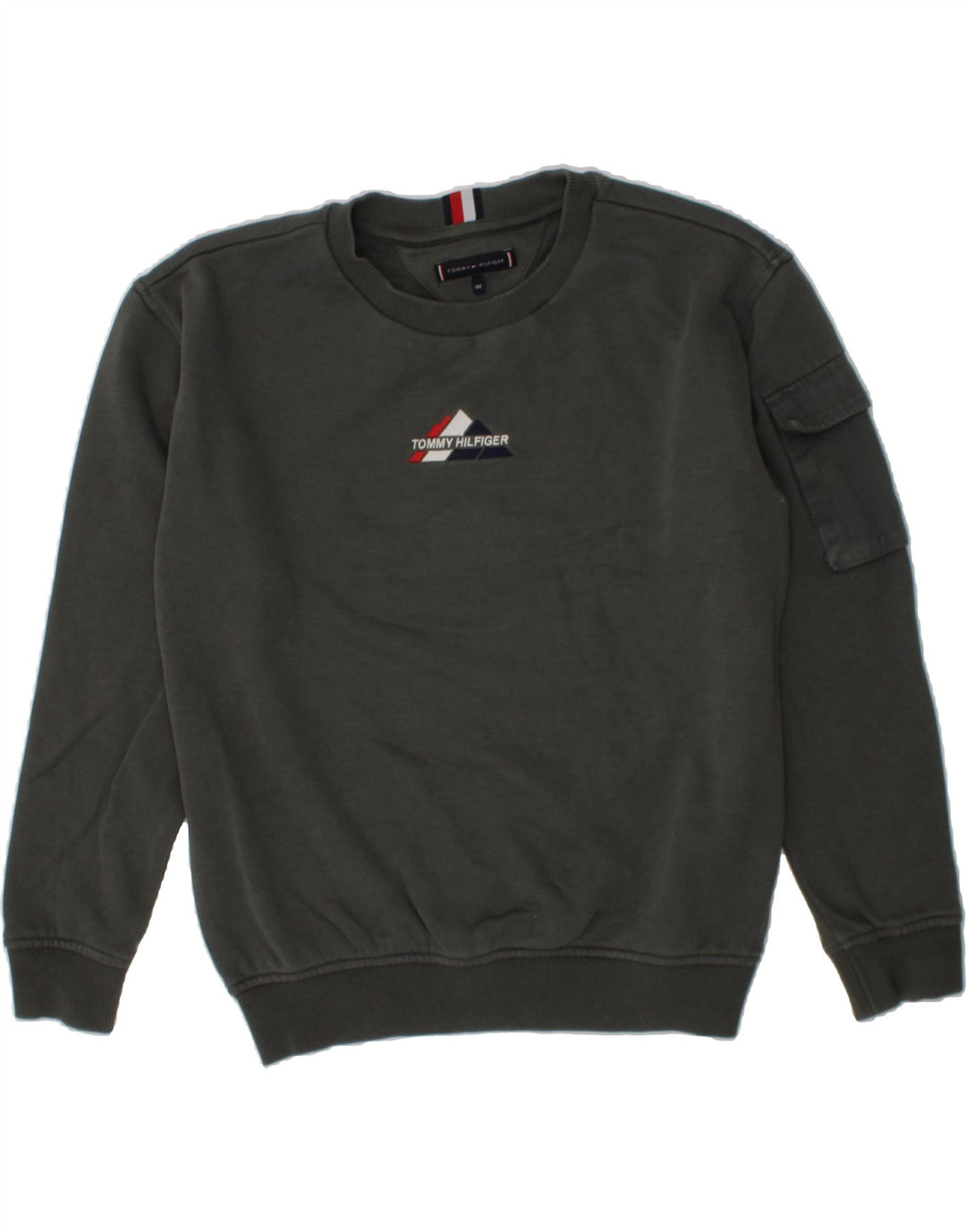 TOMMY HILFIGER Boys Graphic Sweatshirt Jumper 9-10 Years Grey Cotton Vintage Tommy Hilfiger and Second-Hand Tommy Hilfiger from Messina Hembry 