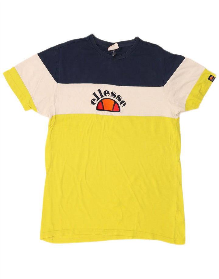 Ellesse Herren Grafik-T-Shirt-Oberteil aus mittelgelber Colourblock-Baumwolle