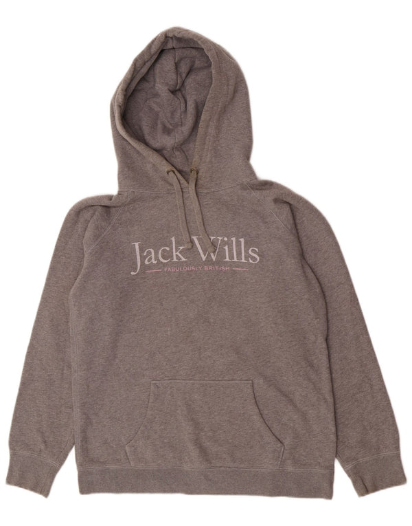 Jack Wills Damen-Kapuzenpullover mit Grafik, UK 14, mittelgraue Baumwolle