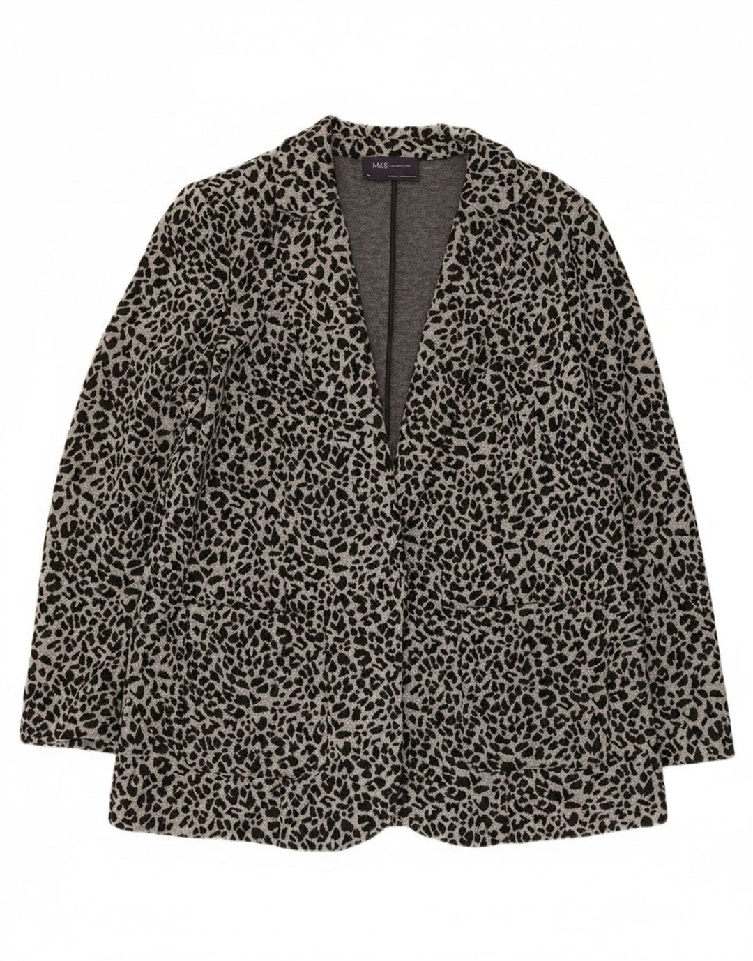 Marks & Spencer Offene Damen-Blazerjacke, UK 14, Mittelgrau mit Tiermuster