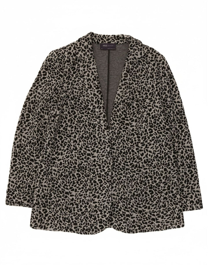 Marks & Spencer Offene Damen-Blazerjacke, UK 14, Mittelgrau mit Tiermuster