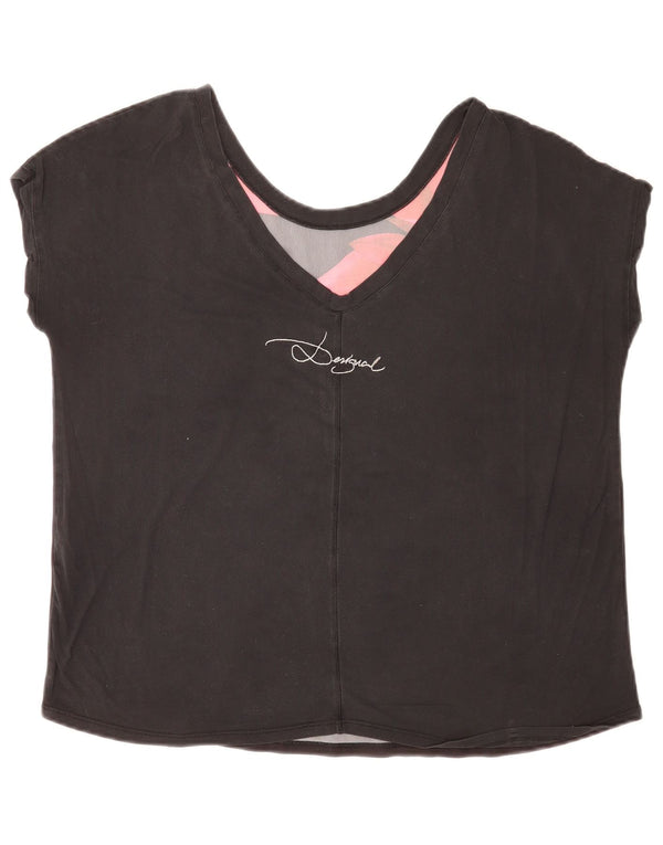 Desigual Damen Regular Graphic T-Shirt Top UK 14 Large Black Floral