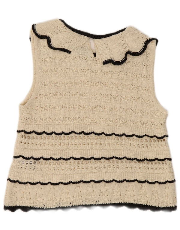 Zara Damen Crop ärmelloses Strickblusenoberteil UK 12 Medium Off White gestreift