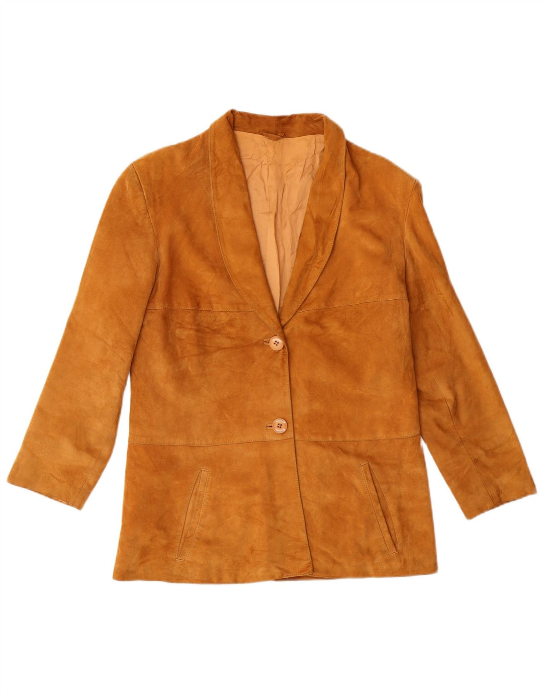 Vintage Damen 2-Knopf-Wildleder-Blazerjacke UK 8 Small Beige