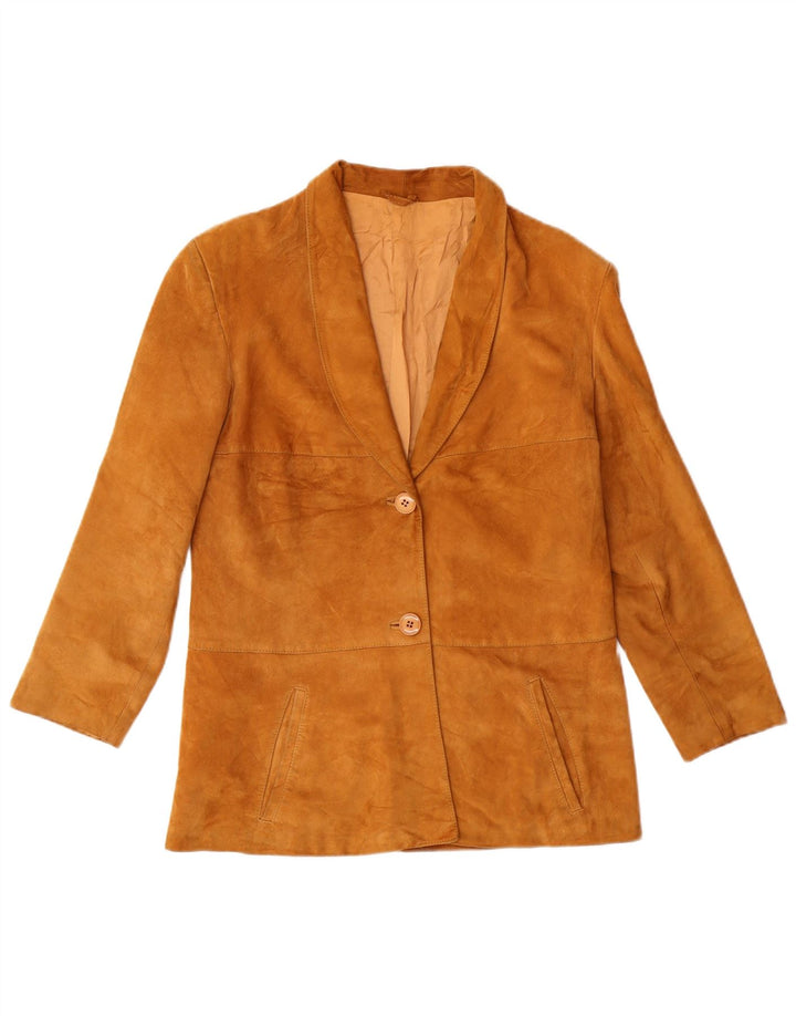 Vintage Damen 2-Knopf-Wildleder-Blazerjacke UK 8 Small Beige