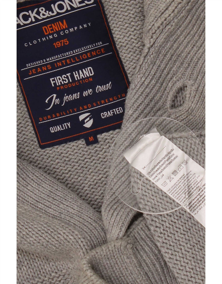 Jack & Jones Herren-Strickjacke aus mittelgrauer, gestreifter Baumwolle