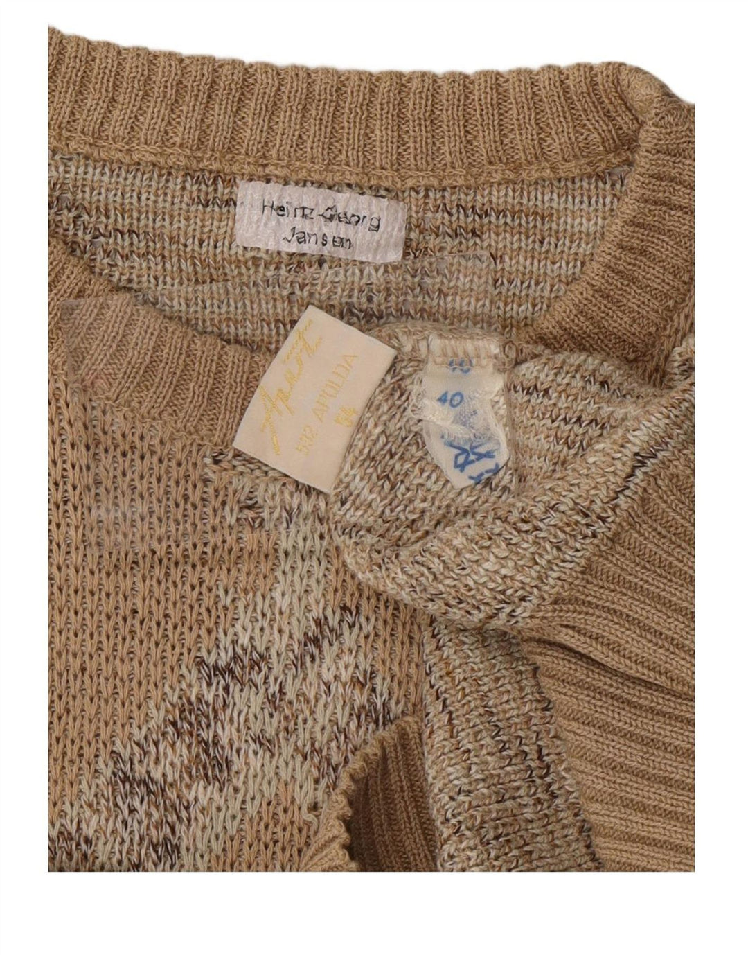 APART Womens Crew Neck Jumper Sweater EU 40 Medium Beige Argyle/Diamond