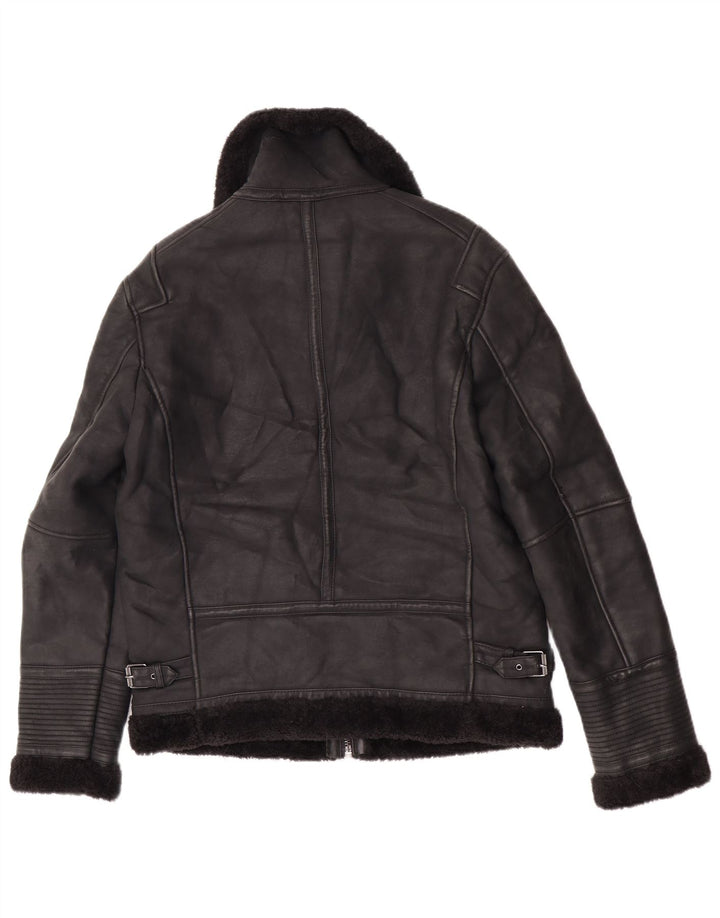 Zara Herren Sherpa Jacke UK 38 Medium Schwarz Polyurethan