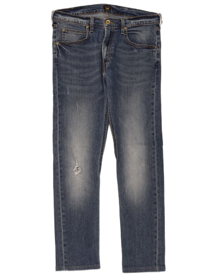 LEE Damen Luke Distressed Slim Jeans W31 L29 Blaue Baumwolle