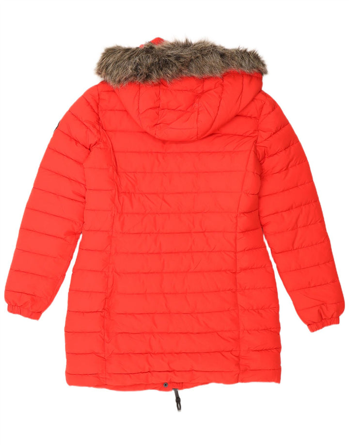 Superdry Wattierter Mantel mit Kapuze für Damen, UK 12, Mittelrot, Polyester