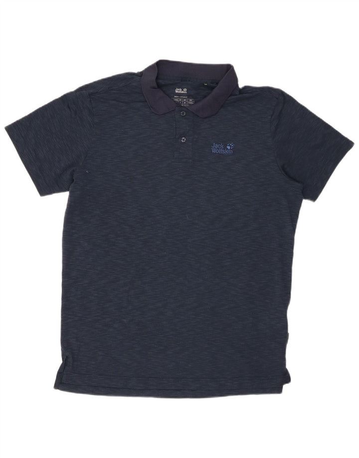 JACK WOLFSKIN Herren Poloshirt UK 38 Small Marineblau geflecktes Polyester