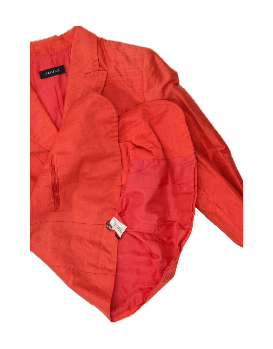 VINTAGE Womens 2 Button Blazer Jacket IT 46 Large Red Silk Vintage Vintage and Second-Hand Vintage from Messina Hembry 