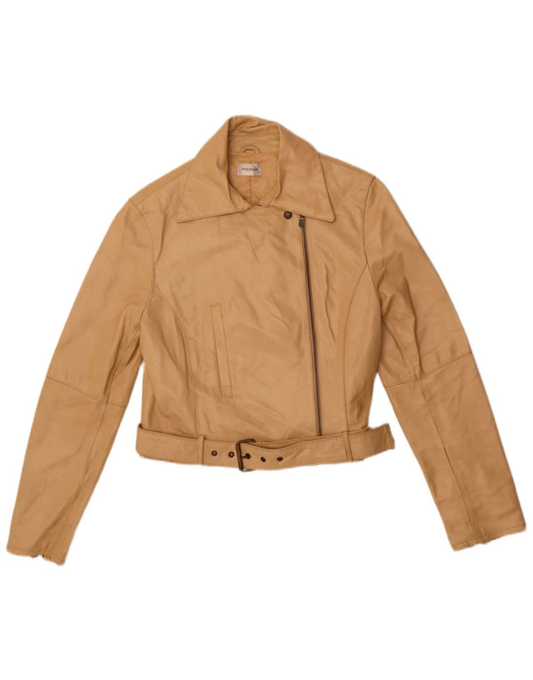 MOTIVI Damen Biker-Lederjacke UK 8 Small Beige Leder