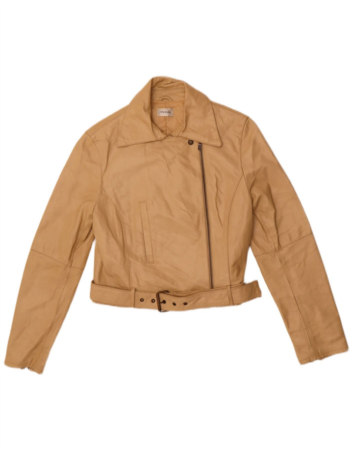 MOTIVI Damen Biker-Lederjacke UK 8 Small Beige Leder