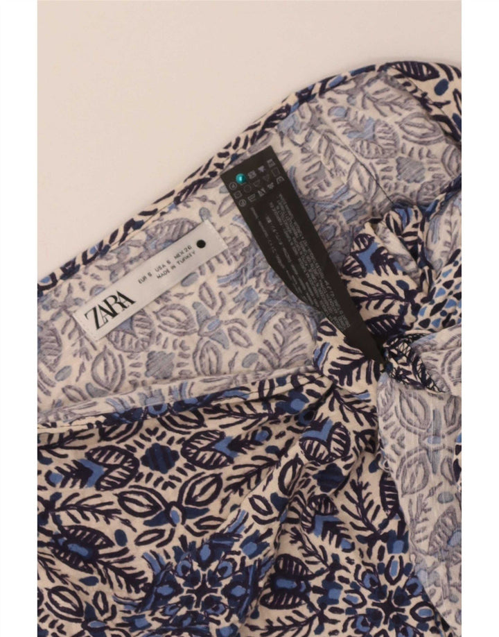 Zara Wickelrock für Damen, Größe S, Größe W26, Baumwolle mit blauem Blumenmuster