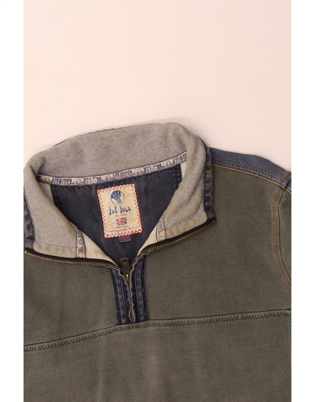 FAT FACE Herren-Sweatshirt mit Reißverschluss am Hals, 2XL, graue Farbblock-Baumwolle