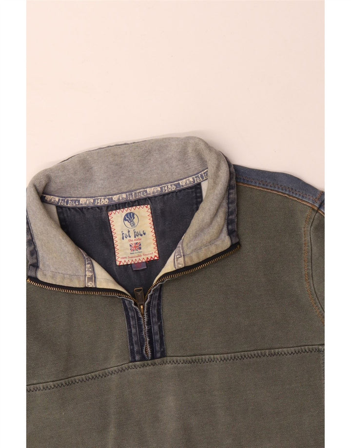 FAT FACE Herren-Sweatshirt mit Reißverschluss am Hals, 2XL, graue Farbblock-Baumwolle