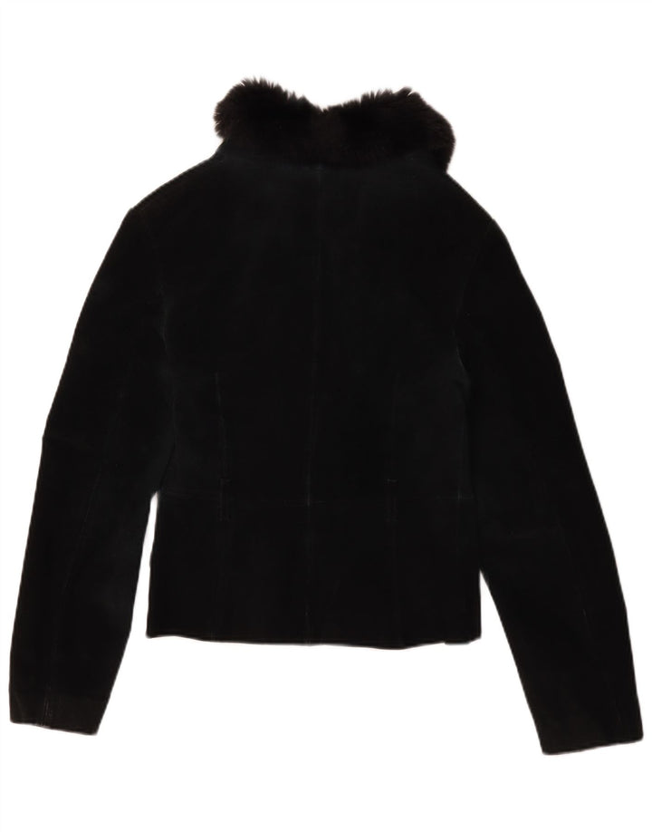 Mango Damen Crop Wildlederjacke UK 12 Mittelschwarzes Leder