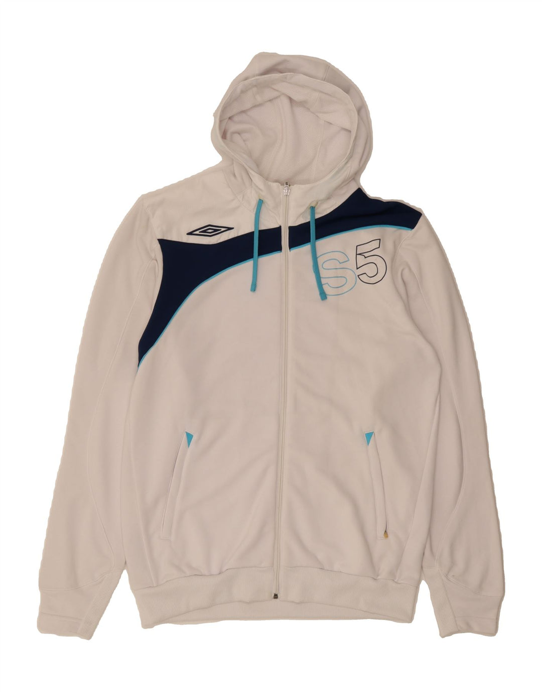 UMBRO Mens Graphic Zip Hoodie Sweater Large White Colourblock Polyester Vintage Umbro and Second-Hand Umbro from Messina Hembry 