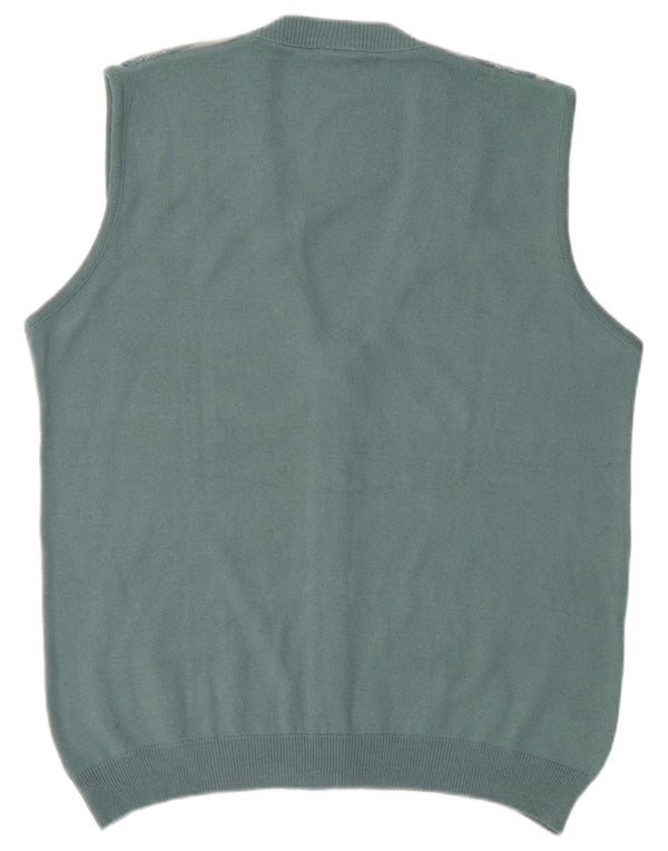 Bernardini Mens Sleeveless Cardigan Sweater XL Blue Geometric Wool