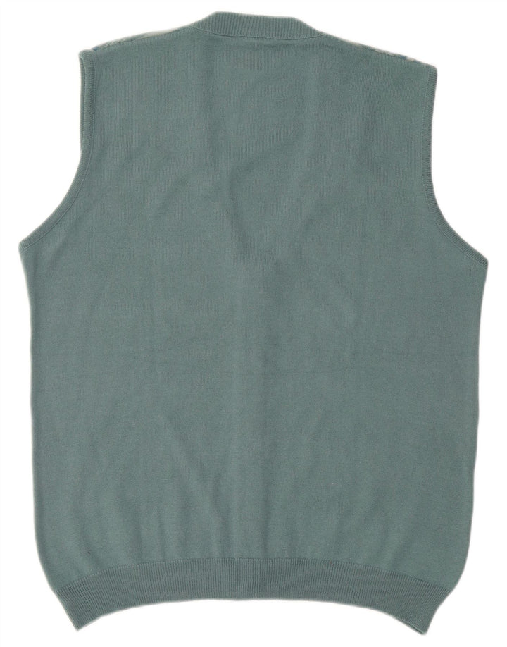 Bernardini Herren-Strickjacke, ärmellos, XL, blaue geometrische Wolle
