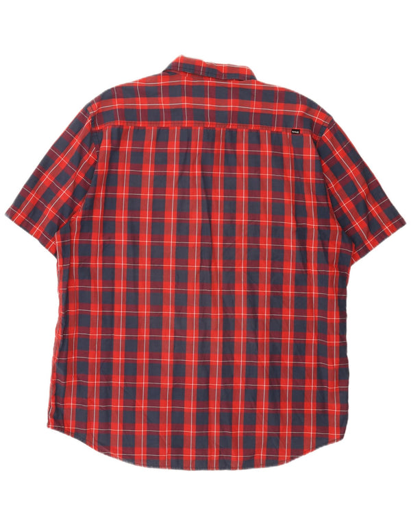 Hurley Herren Grafik-Kurzarmhemd 2XL, rot kariert, Baumwolle