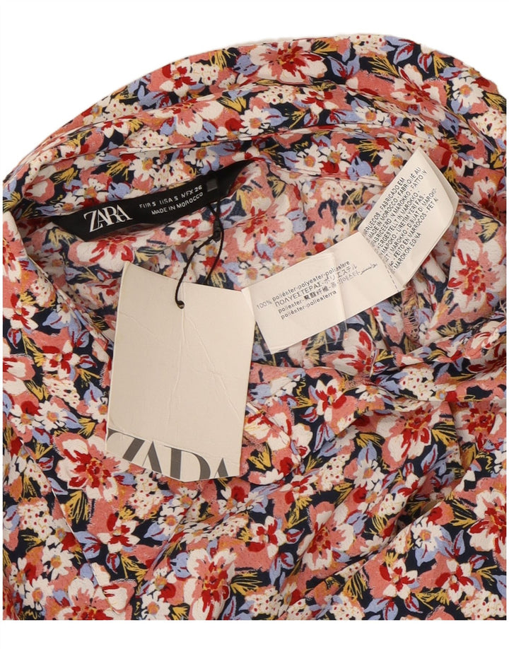 Langärmliger Playsuit für Damen von Zara, UK 10, Größe S, mehrfarbig, Blumenmuster, Polyester