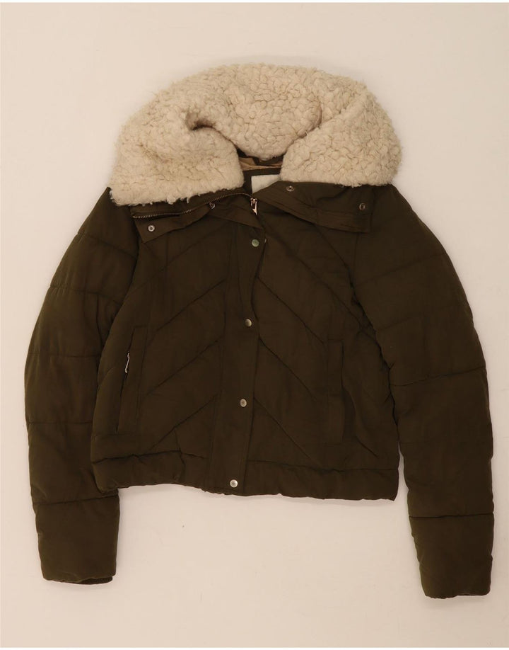 Zara Damen Crop Übergroße wattierte Jacke UK 6 XS Khaki