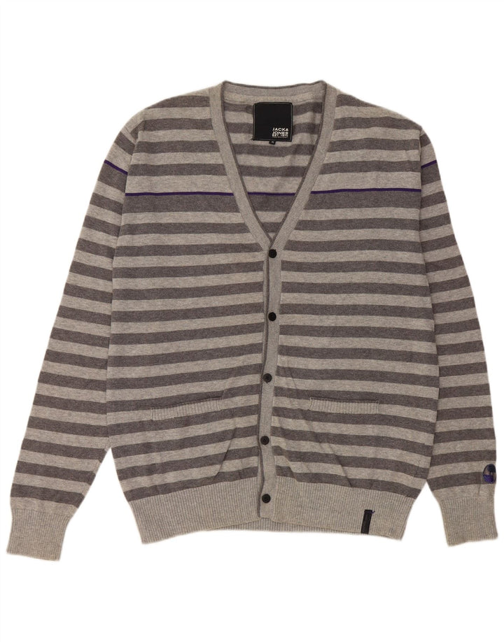 JACK & JONES Herren-Cardigan-Pullover XL grau gestreift aus Baumwolle