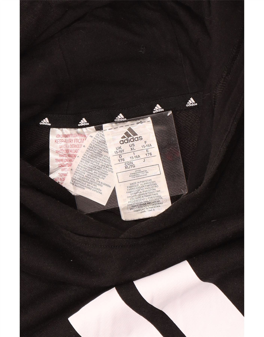 ADIDAS Kapuzenpullover mit Grafik für Jungen, 15–16 Jahre, schwarze Baumwolle