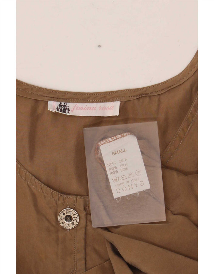 Vintage Damen Ärmelloses Blusentop UK 10 Kleine braune Seide