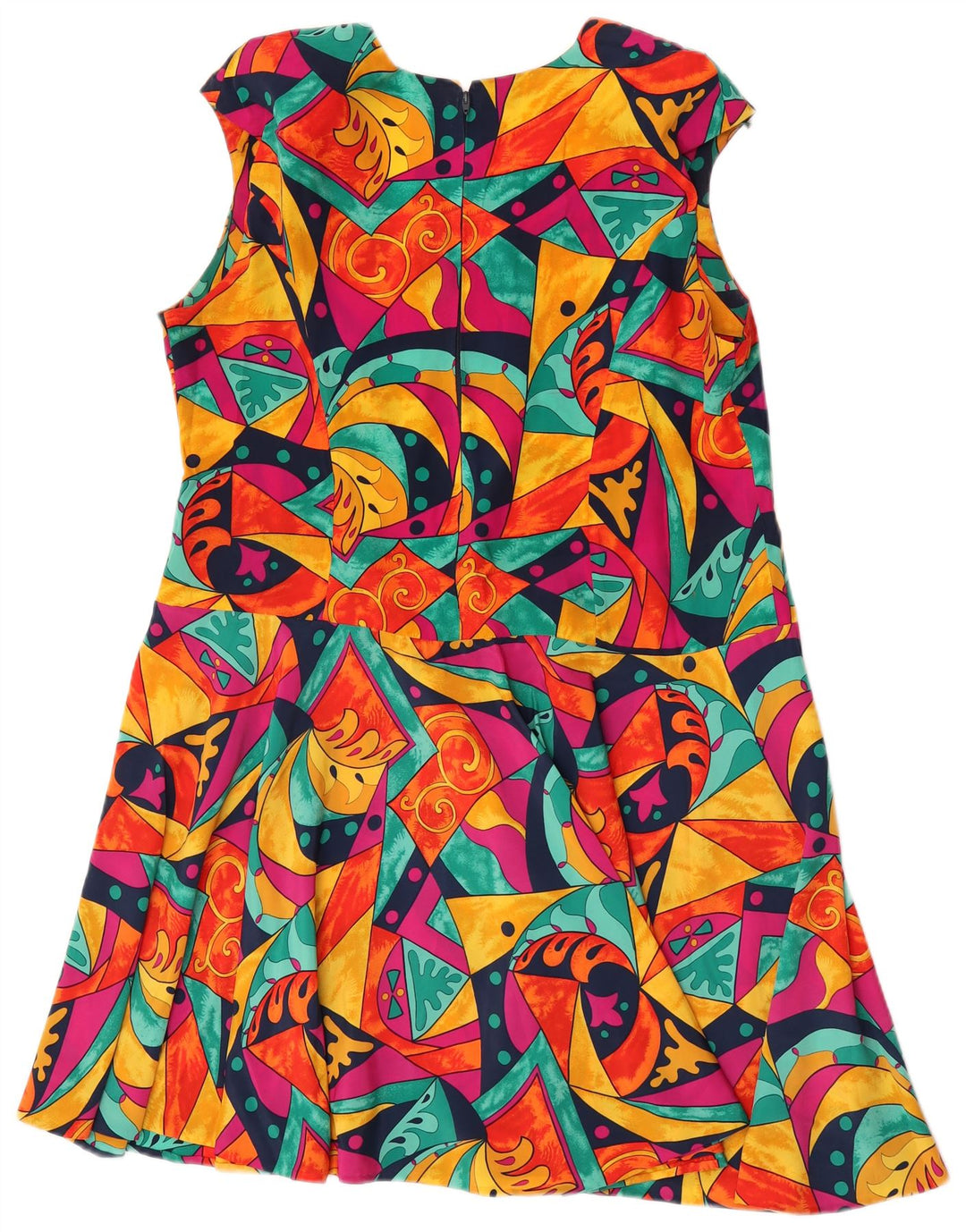 Vintage Damen A-Linie Kleid UK 16 Groß Mehrfarbig Geometrisch